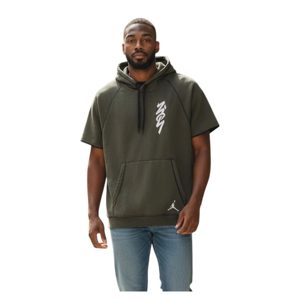 Nike Air Jordan Zion Short-Sleeve Hoodie Dri-FIT Olive Men Sweatshirt Size Large